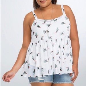 New Torrid, Toucan Semi Sheer Babydoll Tank Top